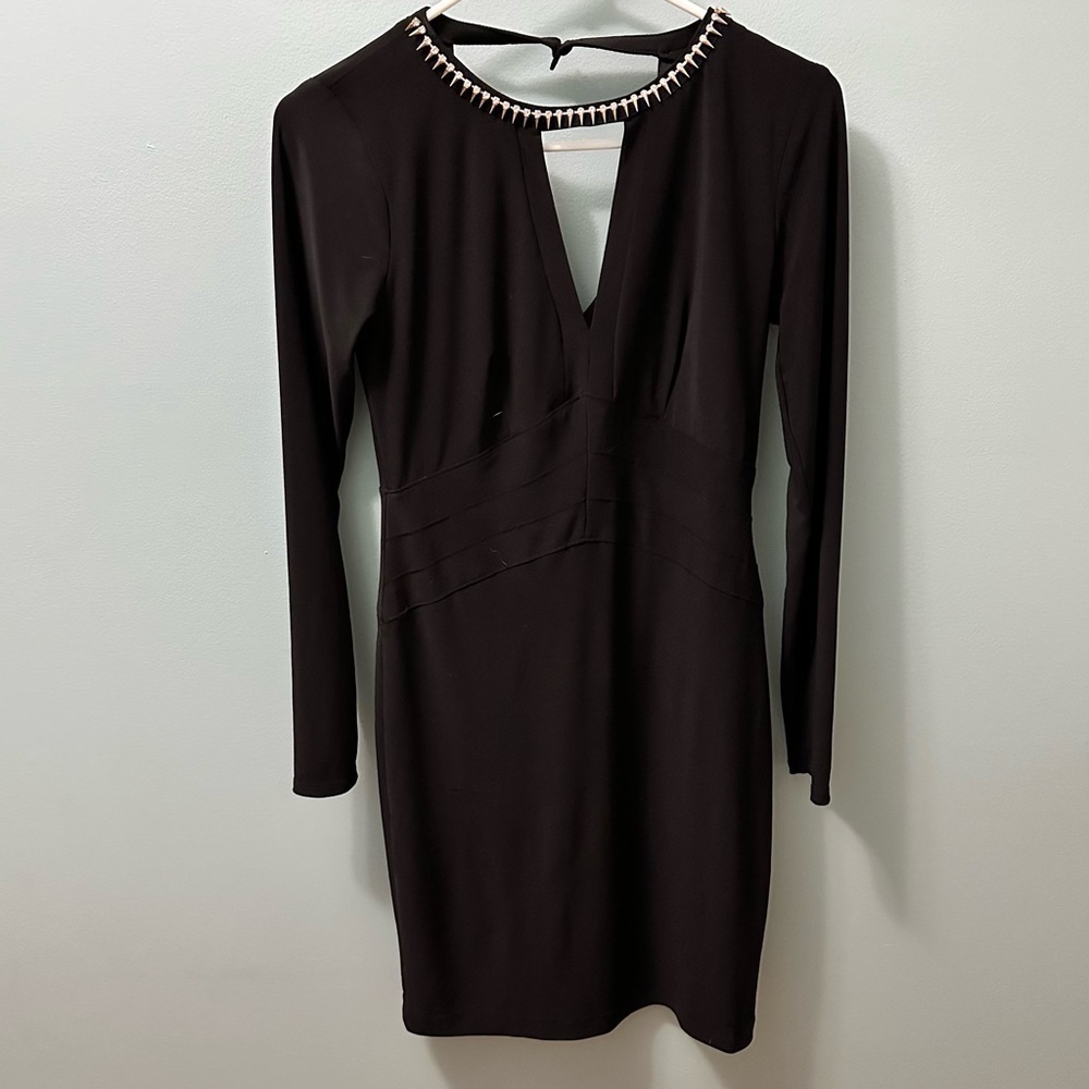 Bisou Bisou Dress Size 4 Black Long Sleeve Stretch Bodycon